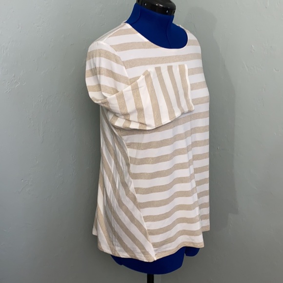 Chico’s tunic top metallic gold ivory stripe sz 2 - Picture 3 of 7